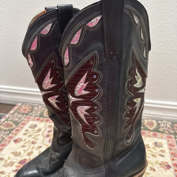 Vintage Miss Capezio 14" Tall Blue Leather Cowboy Boots Butterfly Size 8 M - Picture 4 of 12